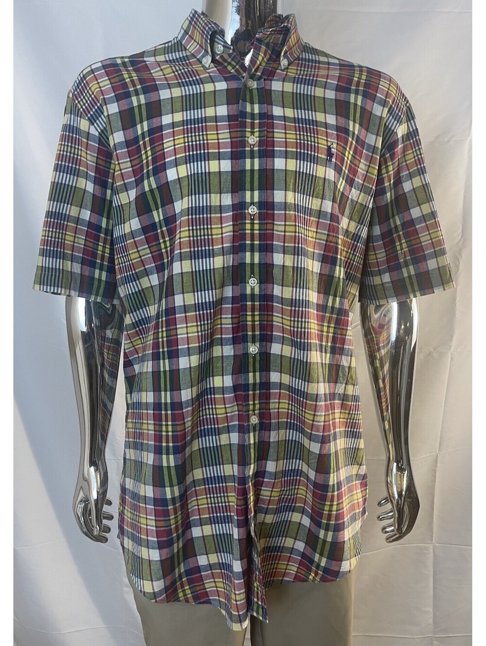 Polo Ralph Lauren Short Sleeve Plaid Cotton Button Down Shirt, Men's Large